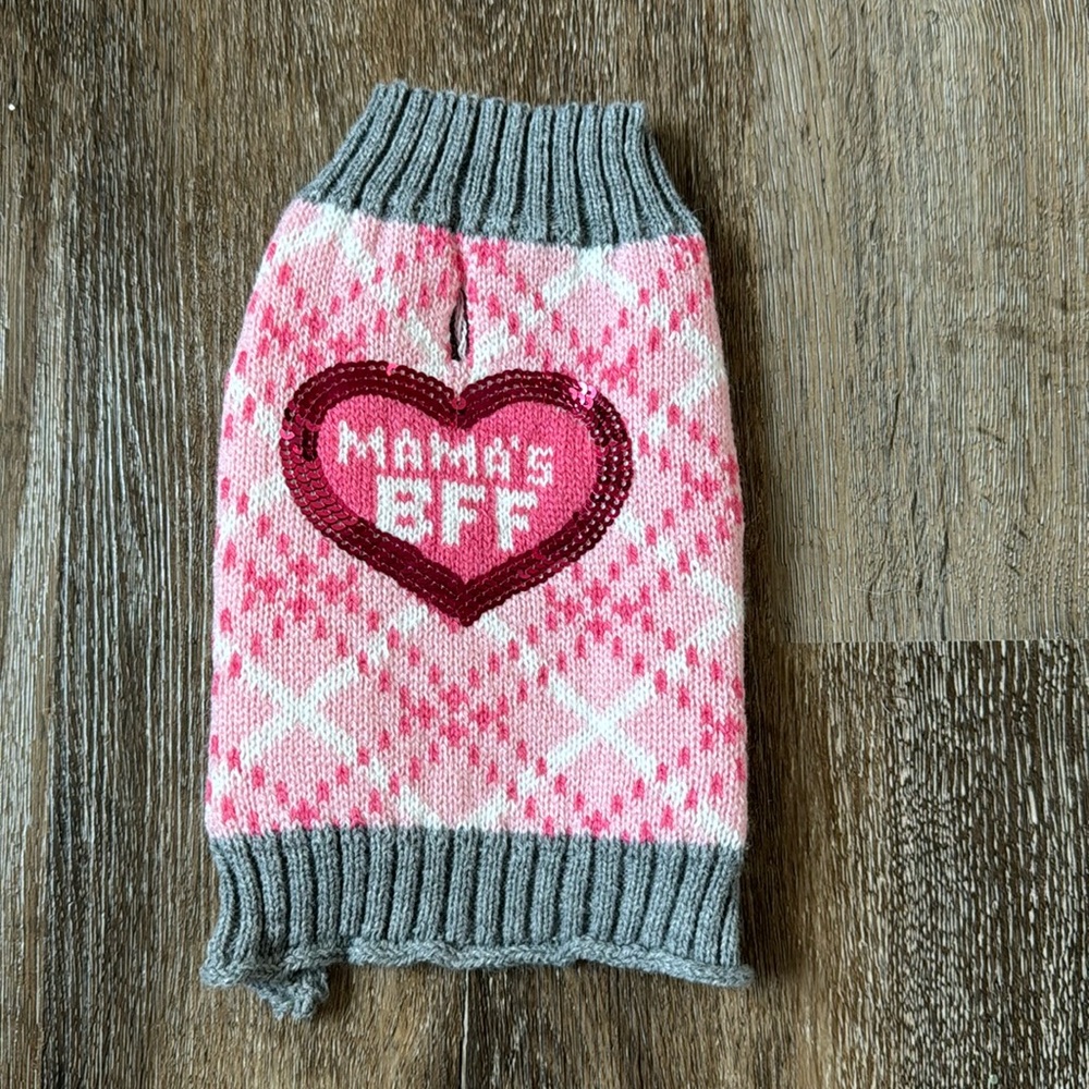 Adorable Pink Plaid “Mama’s BFF” XXS Dog Sweater!